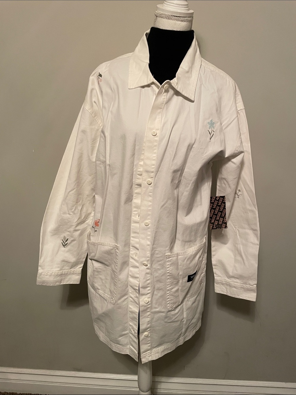Vans White Embroidered Long Button-Front Jacket